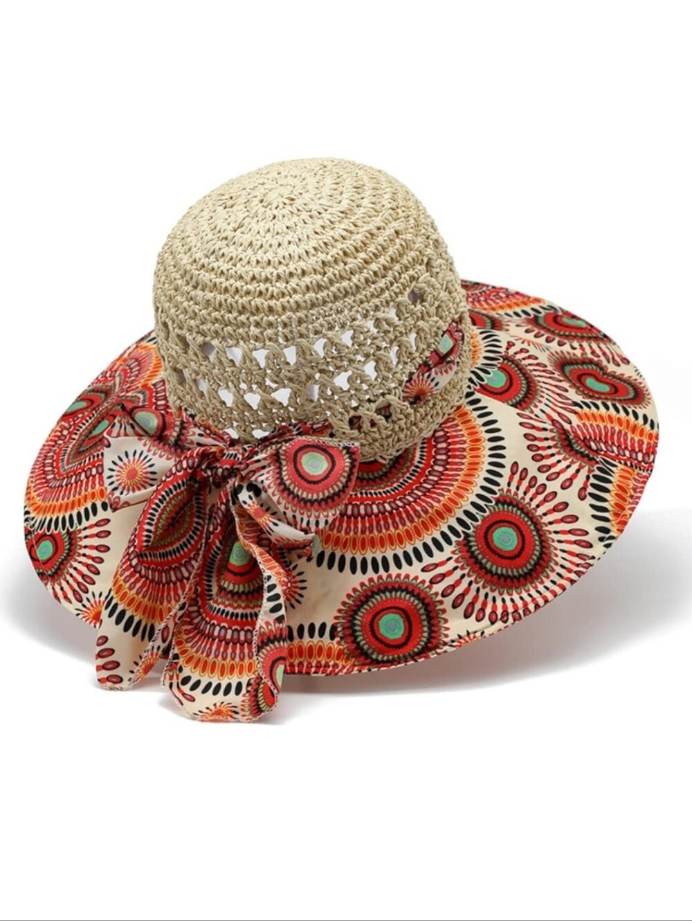 Boho Large Brim Beach Sunshade Straw Hat Hollowed Foldable Women Summer Sun Hat